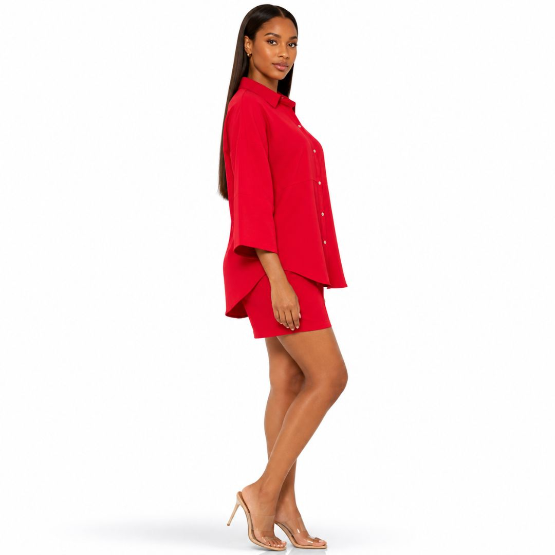 Crimson Oversized Shirt & Shorts Set