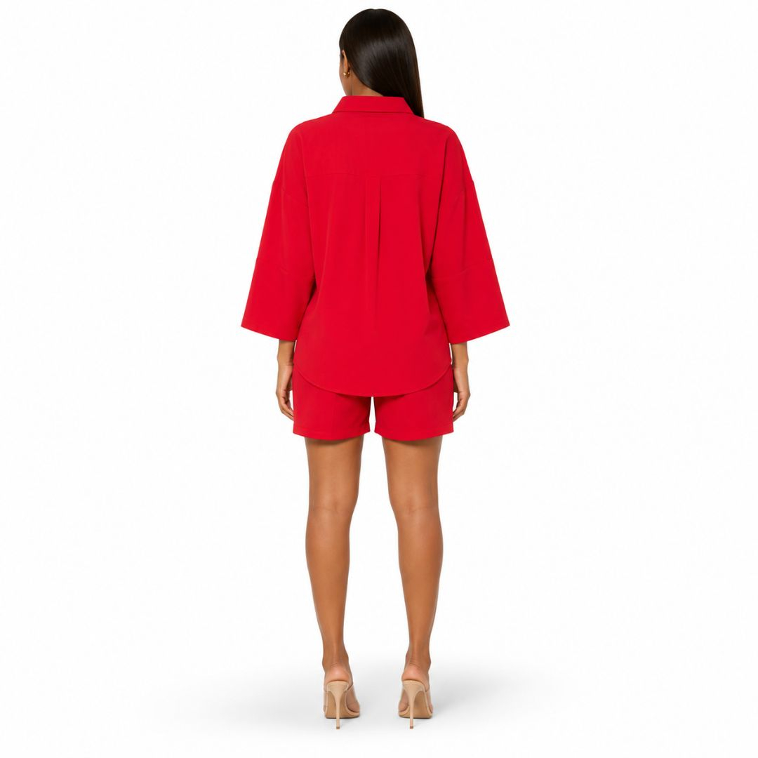Crimson Oversized Shirt & Shorts Set