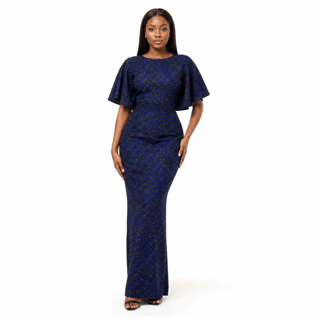 Royal Blue Fancy Beaded Lace Fabric