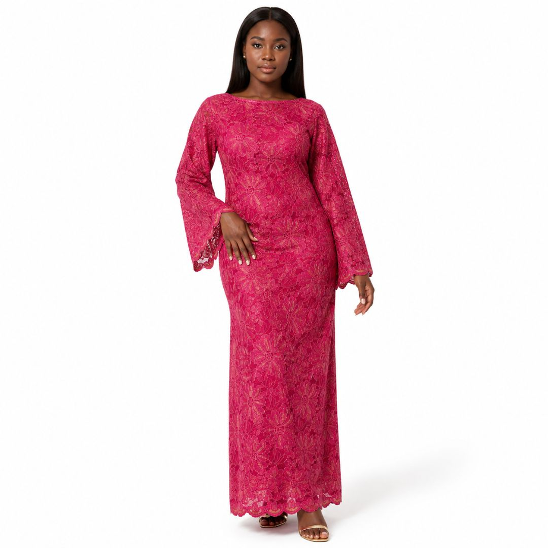 Rose Pink Fancy Floral Lace Fabric