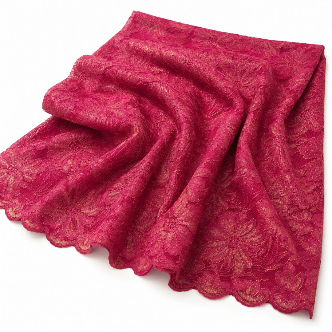 Rose Pink Fancy Floral Lace Fabric