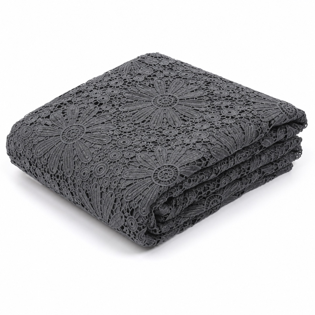 Premium Grey Floral Cord Lace Fabric Material