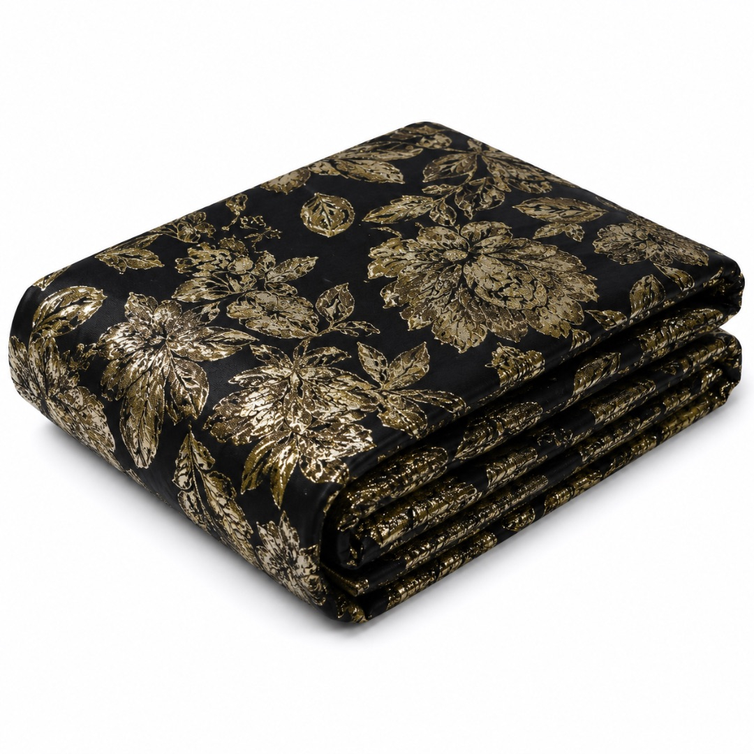 Premium Black and Gold Brocade Damask Fabric Material