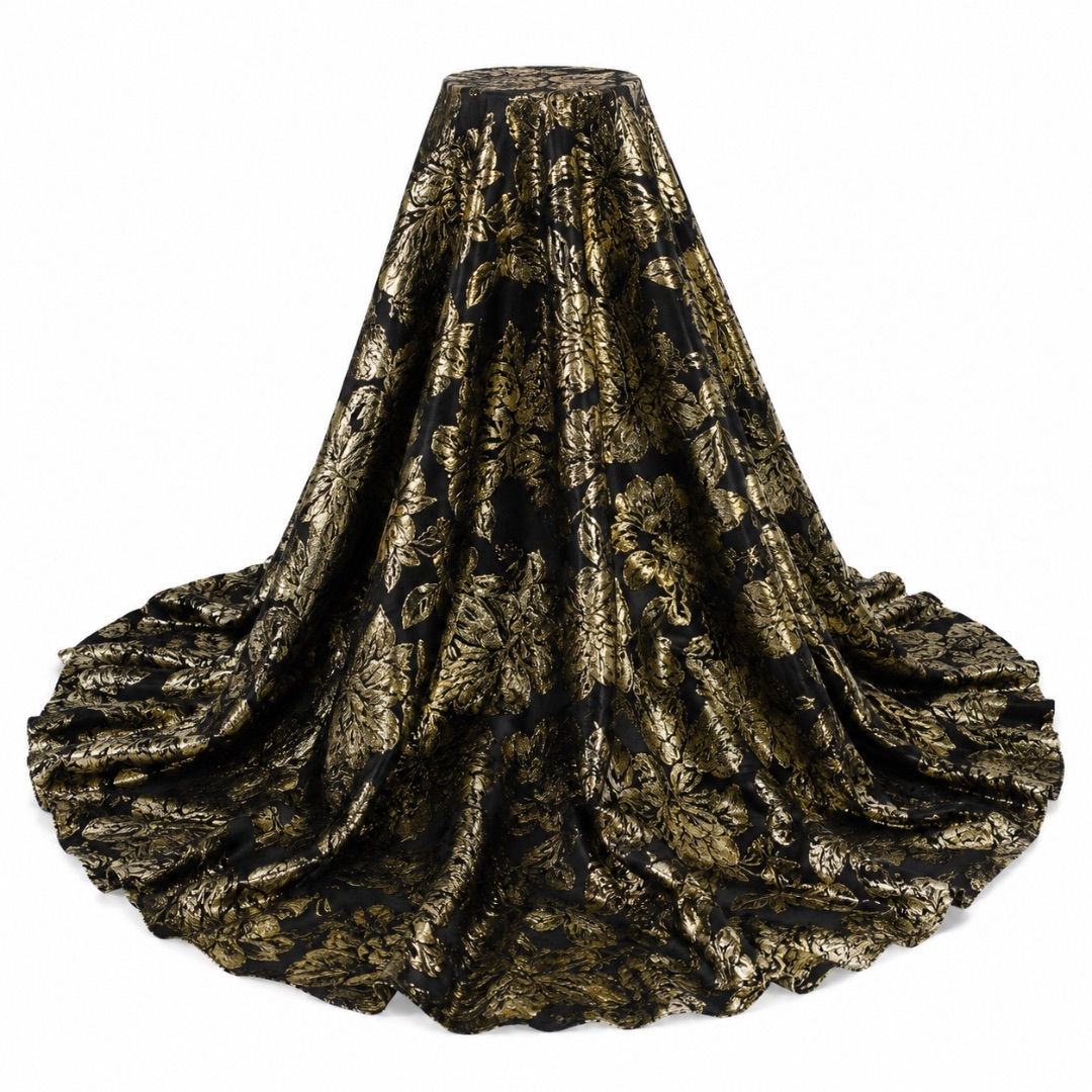 Premium Black and Gold Brocade Damask Fabric Material
