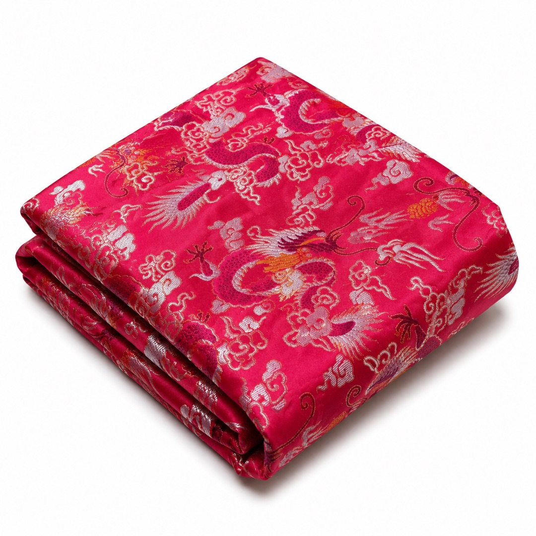Premium Pink Dragon Phoenix Damask Brocade Fabric Material
