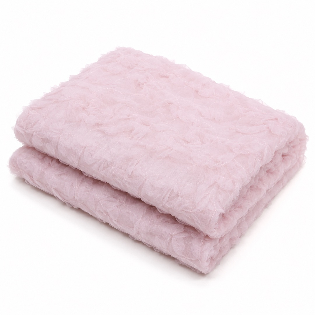 Premium Blush Pink 3D Floral Mesh Fabric Material