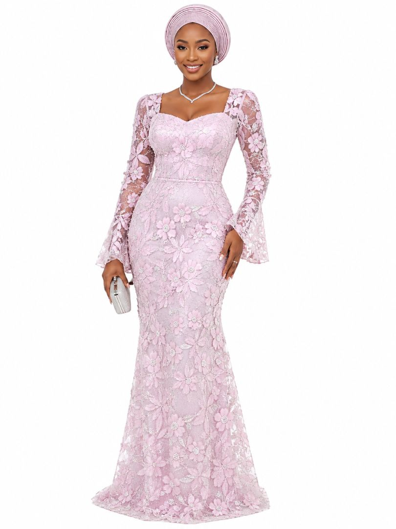 Luxury Blush Pink 3D Floral Beaded Lace Fabric