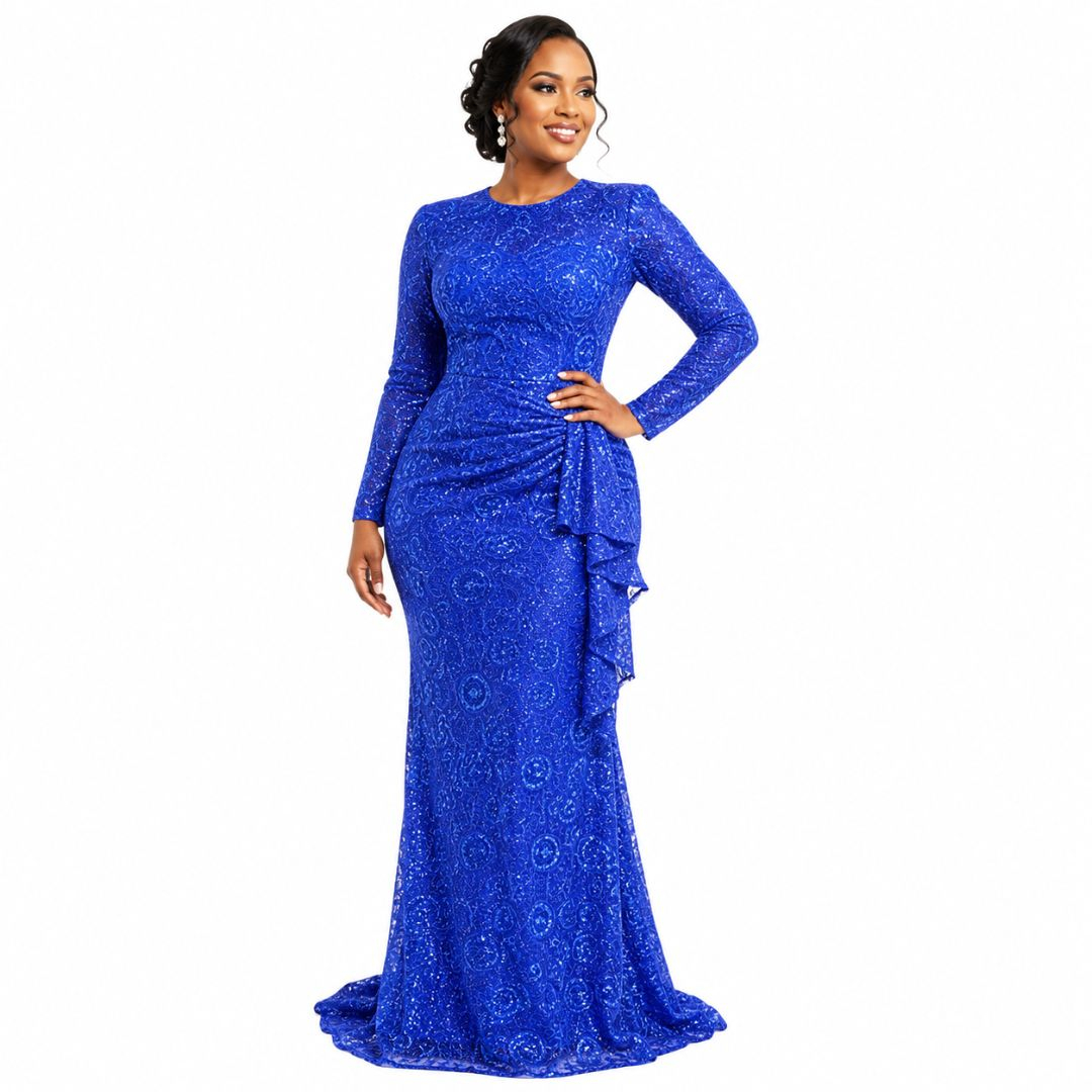 Luxury Royal Blue Beaded Sequin Lace Fabric