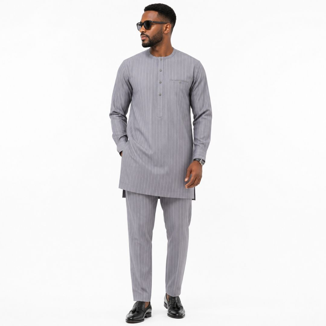 Grey Vertical Pinstripe Fabric