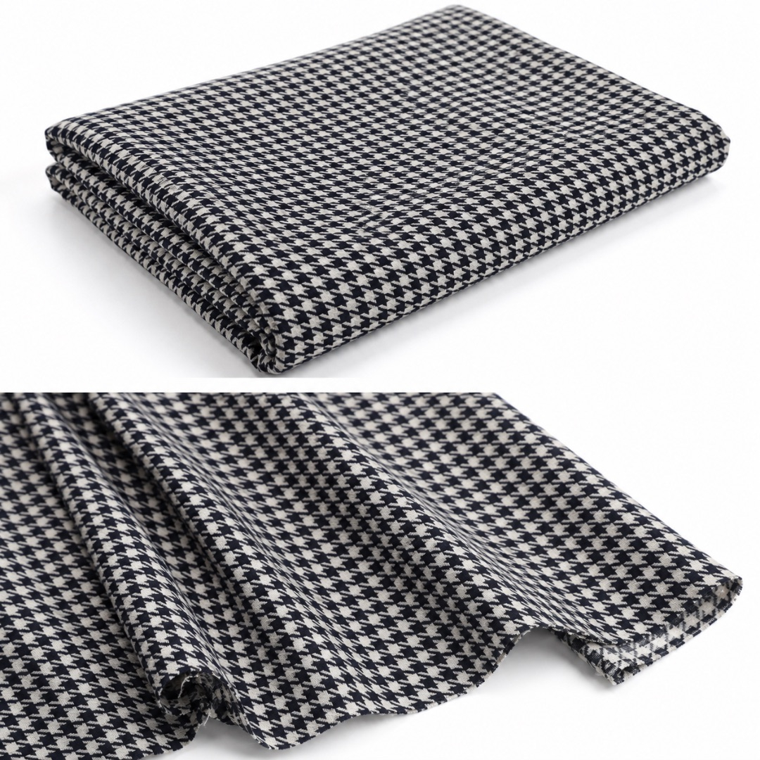 Premium Black & White Dog Teeth Chinos Fabric Material