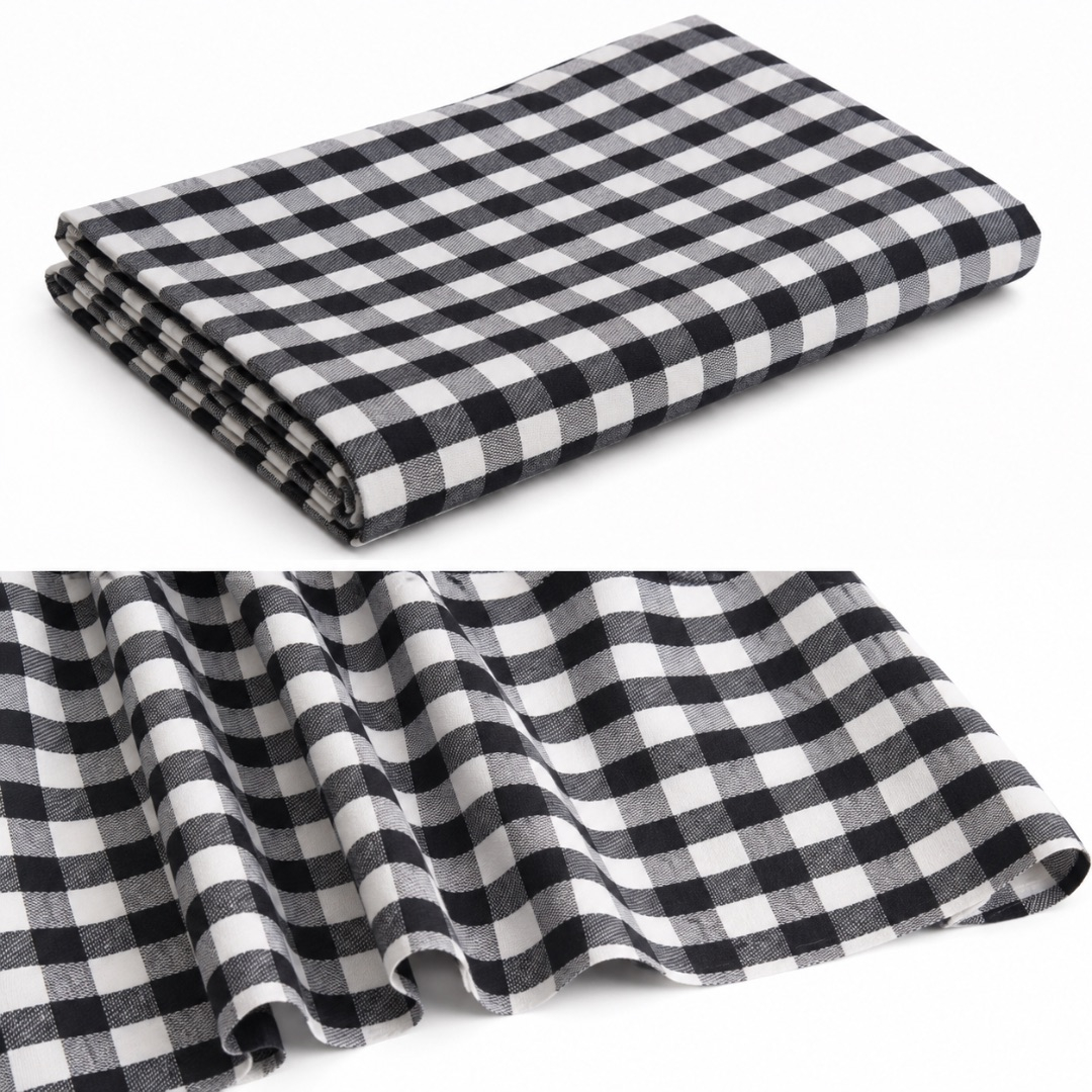 Premium Black and White Wool Checkers Fabric Material