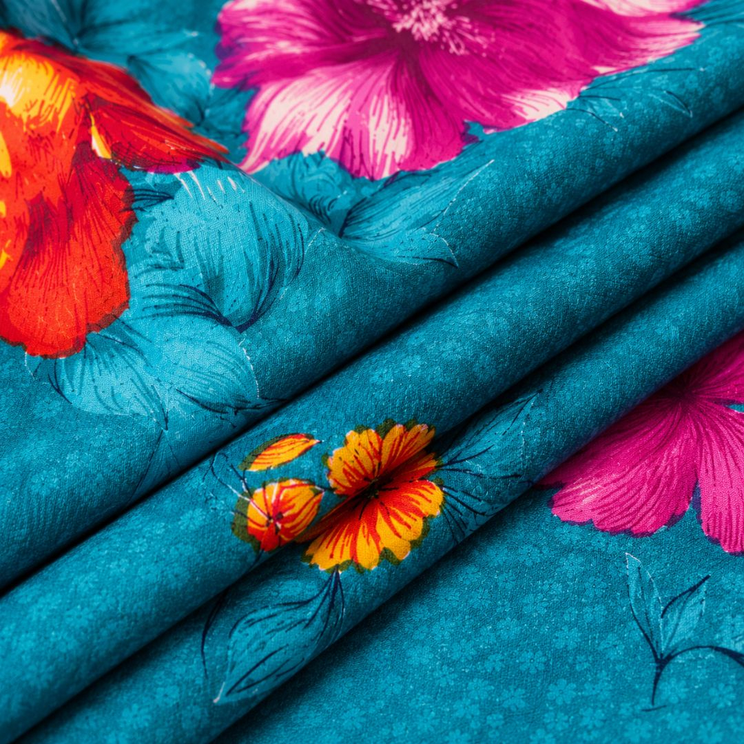 Azure Petal Symphony Bedsheet Fabric