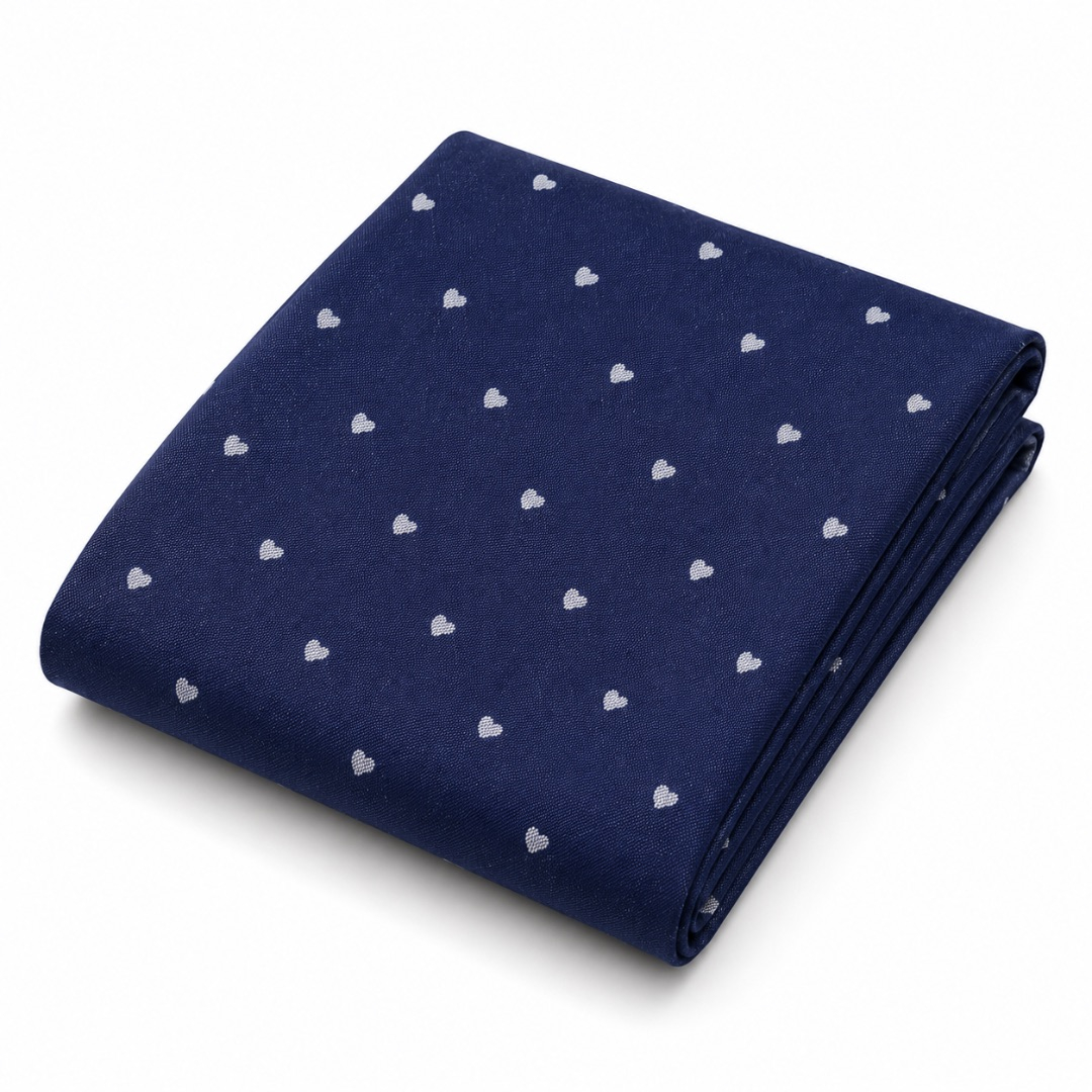 Premium Navy Heart Print Jeans Fabric Material