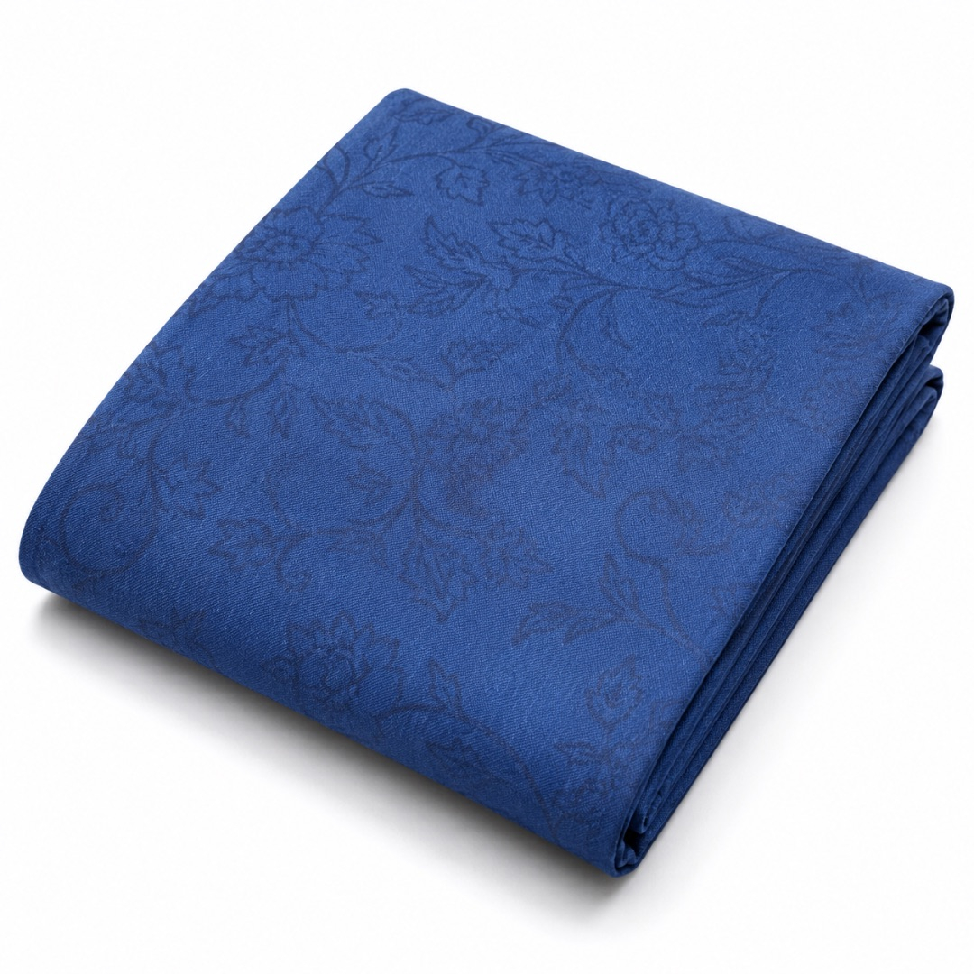 Premium Blue Floral Jeans Fabric Material