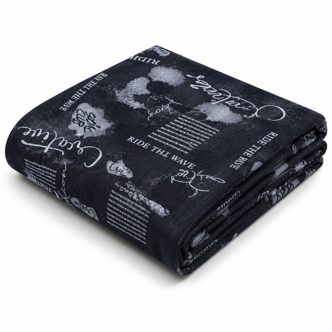 Premium Typography Print Jeans Fabric Material