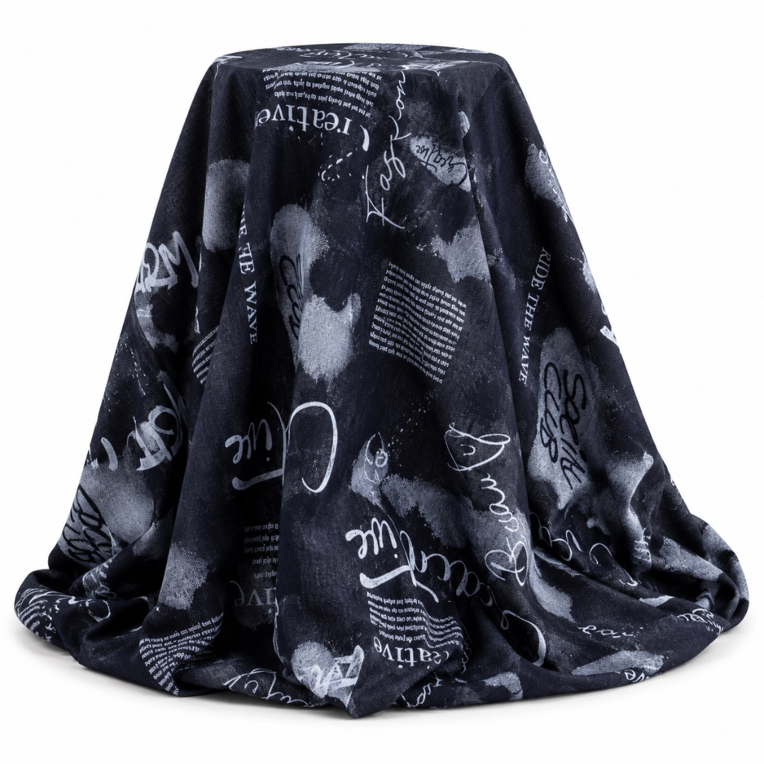 Premium Typography Print Jeans Fabric Material