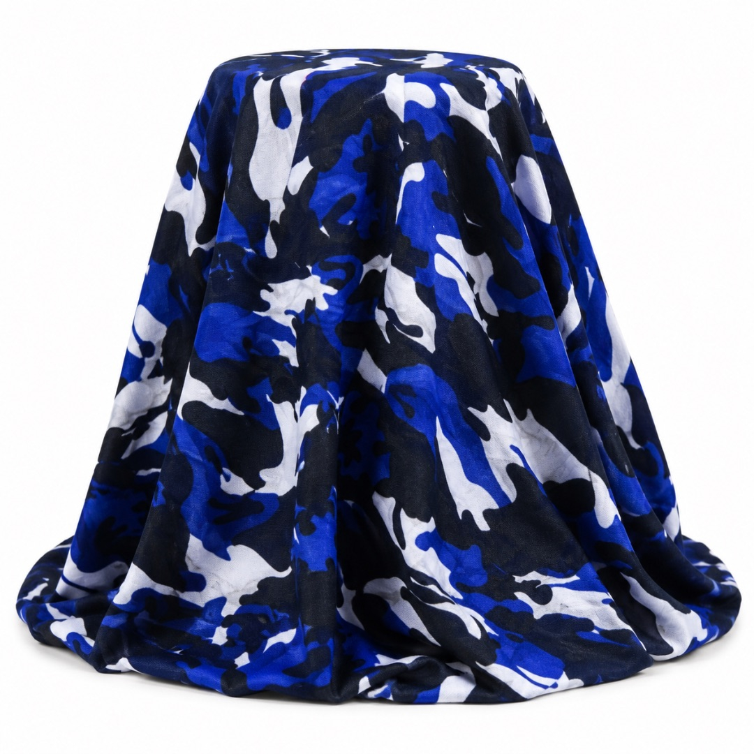 Blue Camouflage Print Jeans Fabric Material