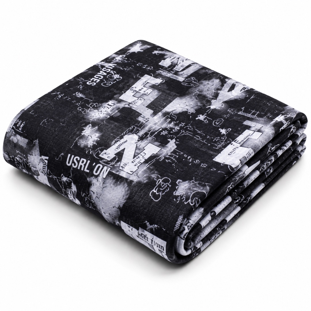 Black Graphic Print Jeans Fabric Material