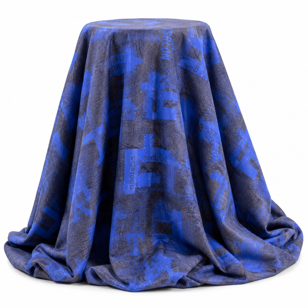 Blue Abstract Graphic Print Jeans Fabric Material