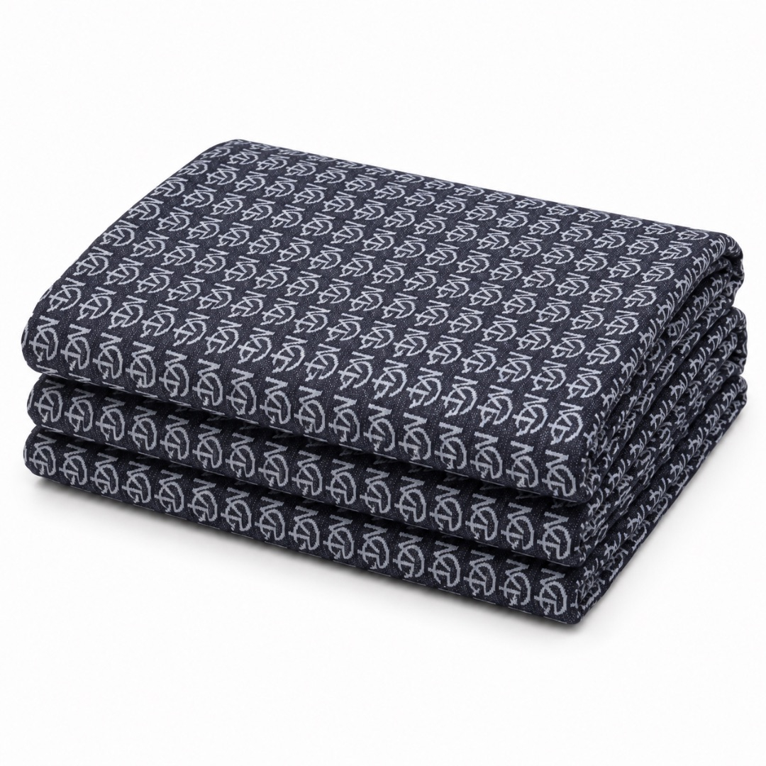 Monogram Print Jeans Fabric Material     Design jeans