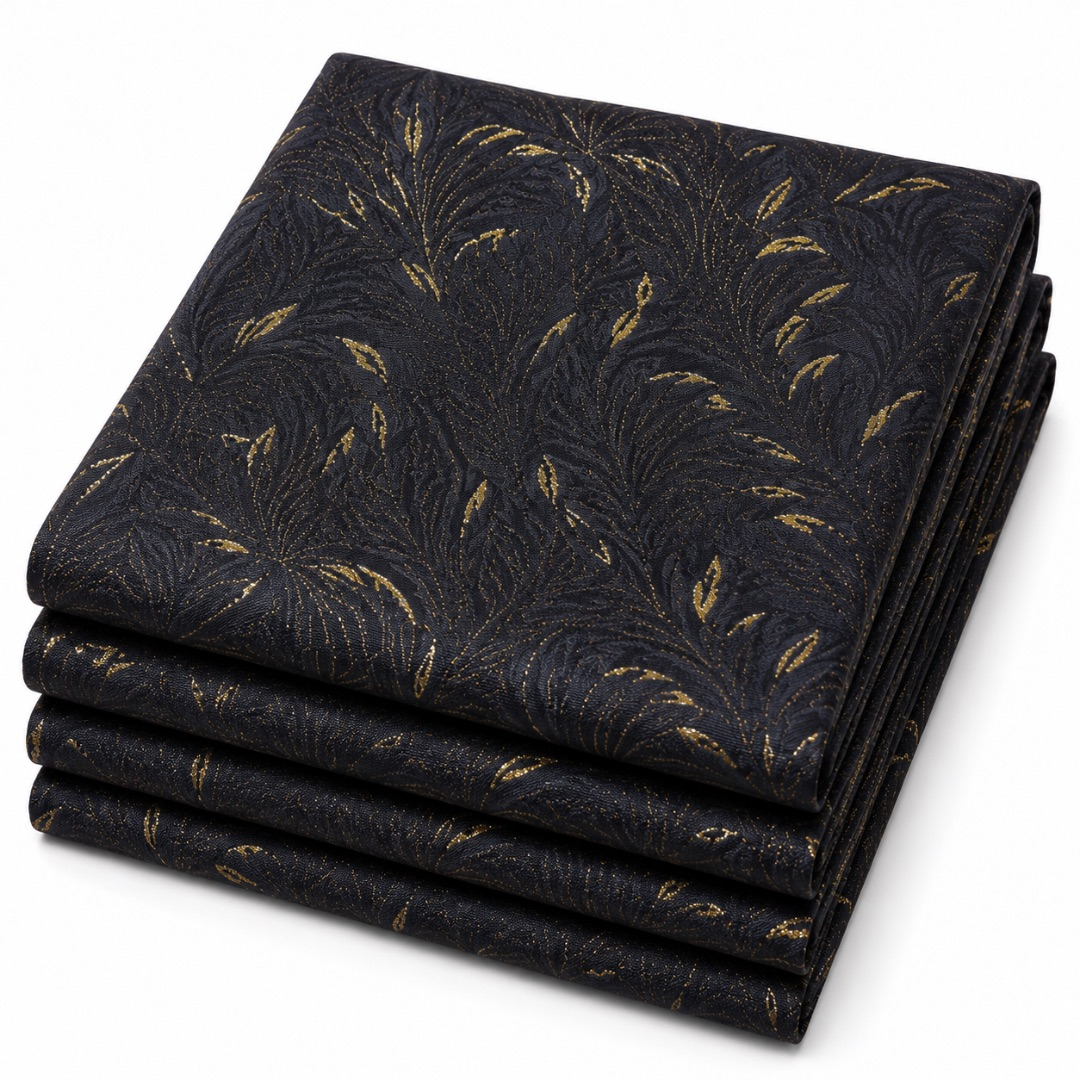 Premium Botanical Stock Damask Fabric Material    Black and Gold