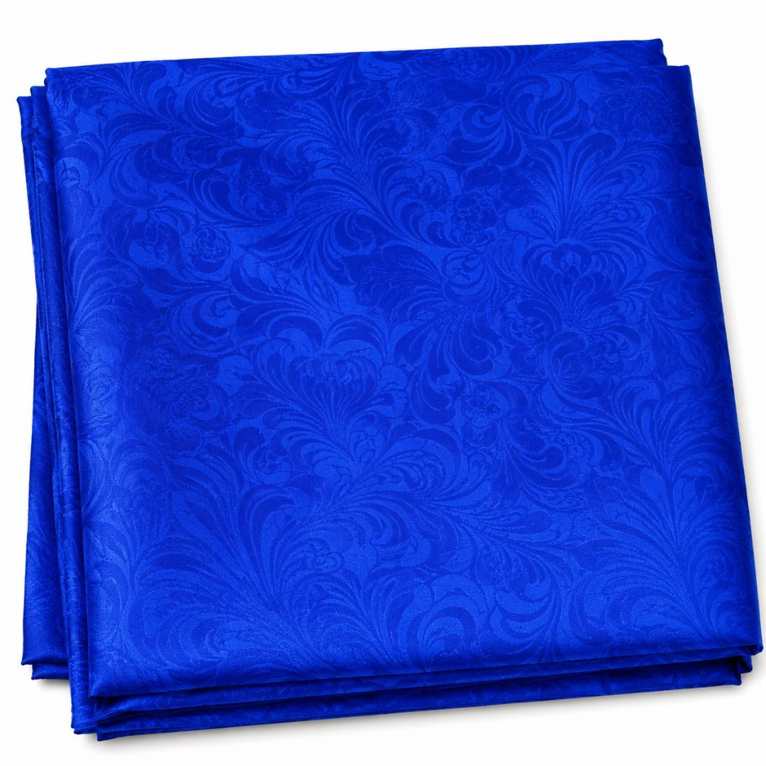 Premium Royal Blue Damask Fabric  Elegant Floral Self Design