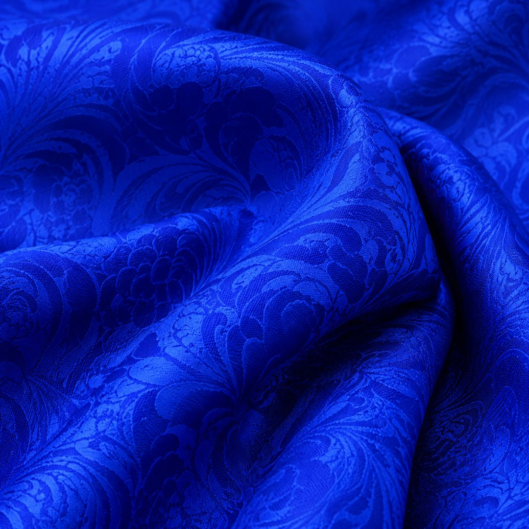 Premium Royal Blue Damask Fabric  Elegant Floral Self Design