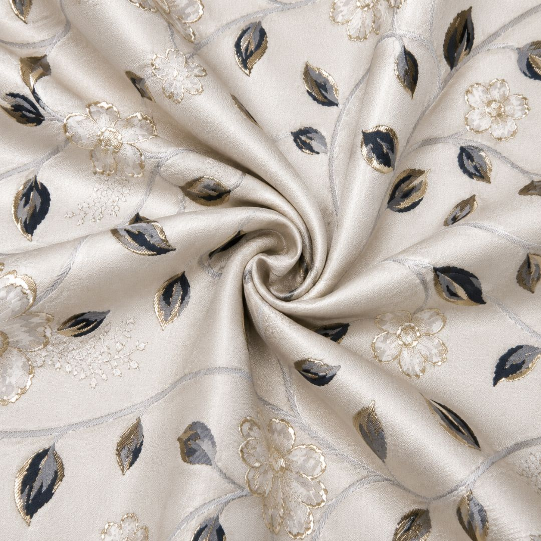 Premium Ivory Floral Damask Fabric Luxury Metallic Woven Design