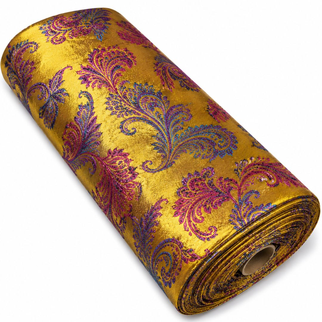 Premium Gold Metallic Paisley Damask Brocade Fabric  Luxury Woven Designer Textile