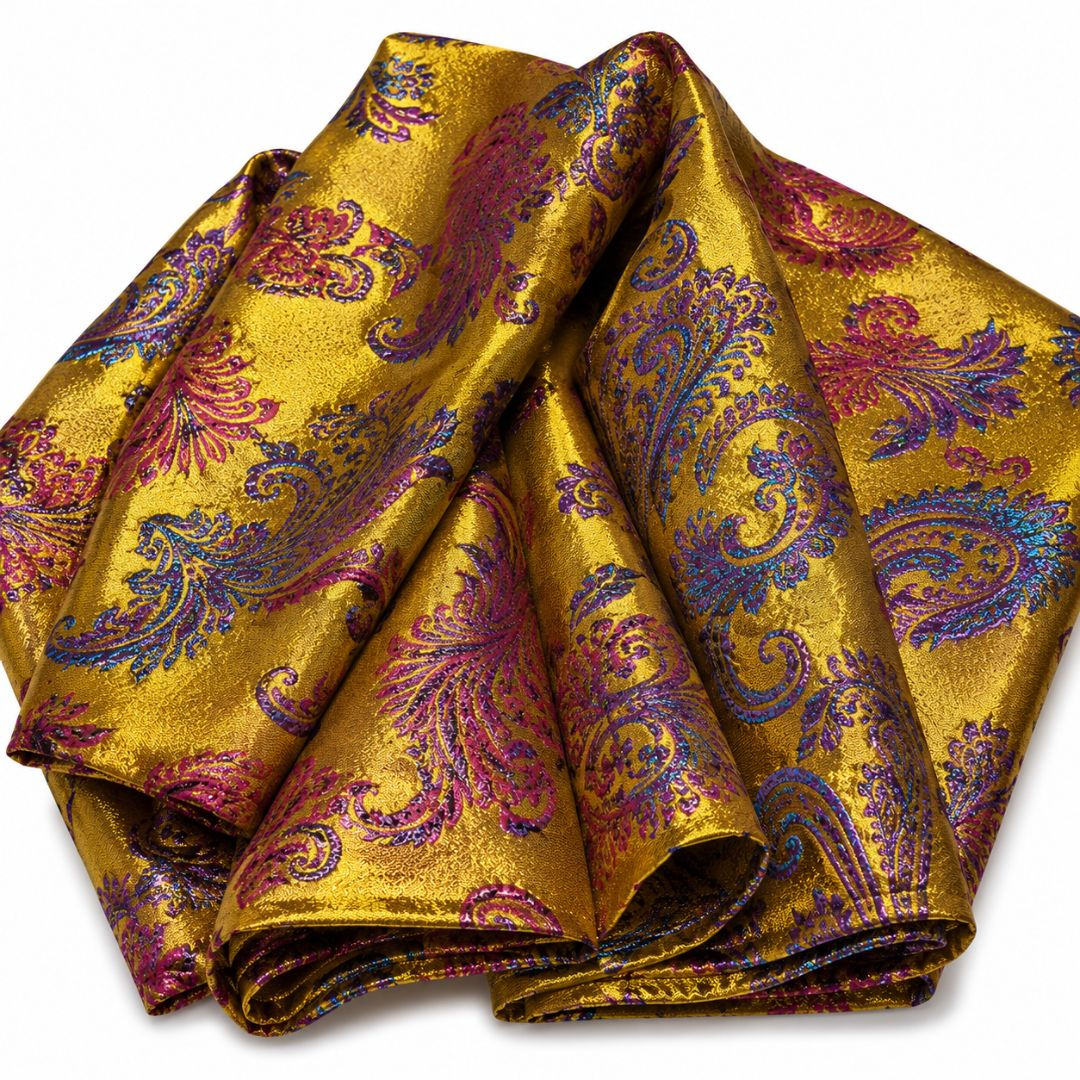 Premium Gold Metallic Paisley Damask Brocade Fabric  Luxury Woven Designer Textile