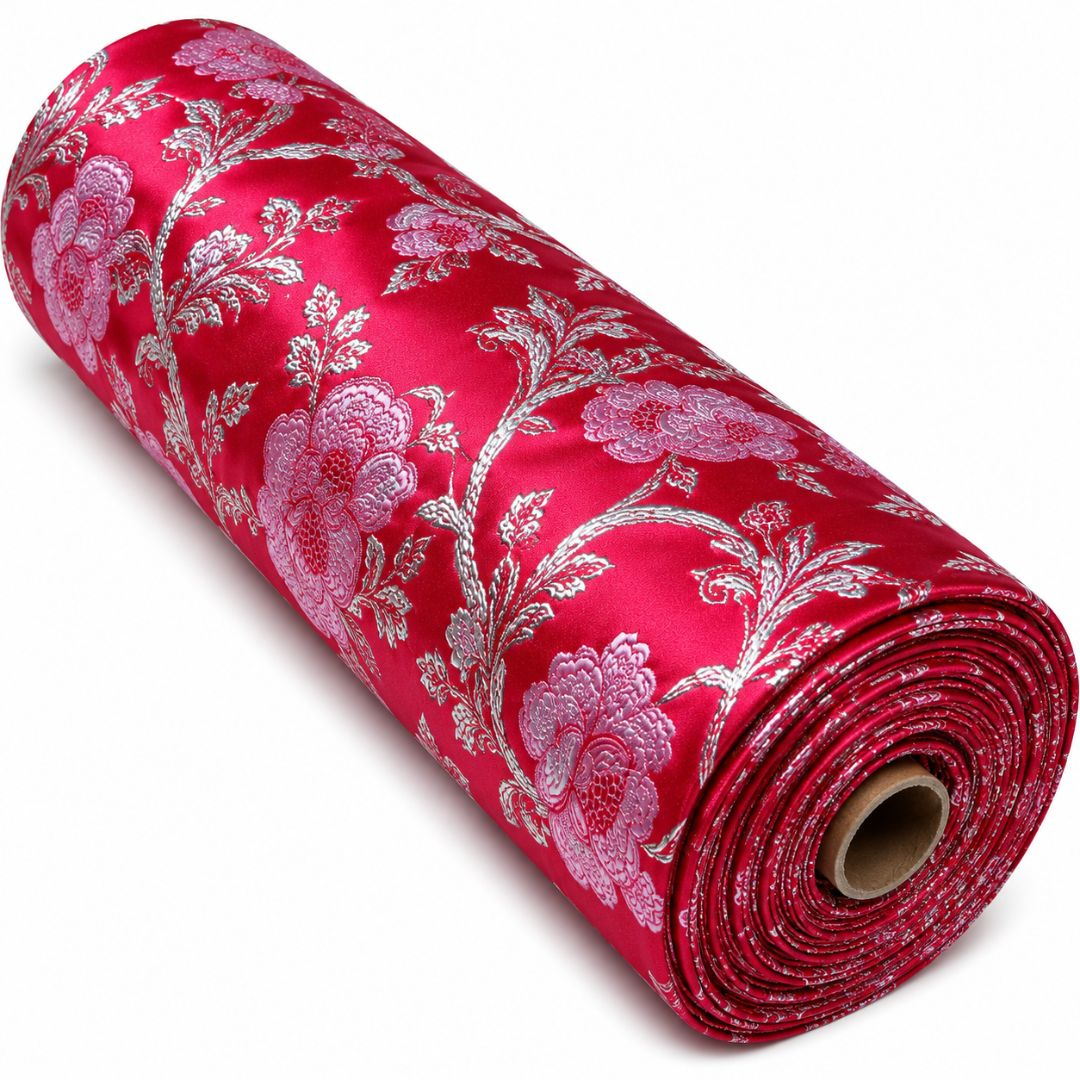 Premium Red Floral Metallic Damask Brocade Fabric