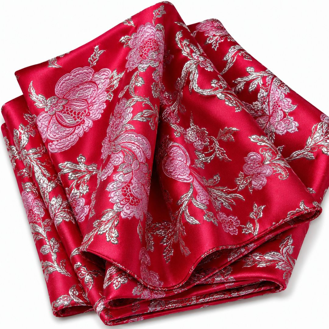 Premium Red Floral Metallic Damask Brocade Fabric
