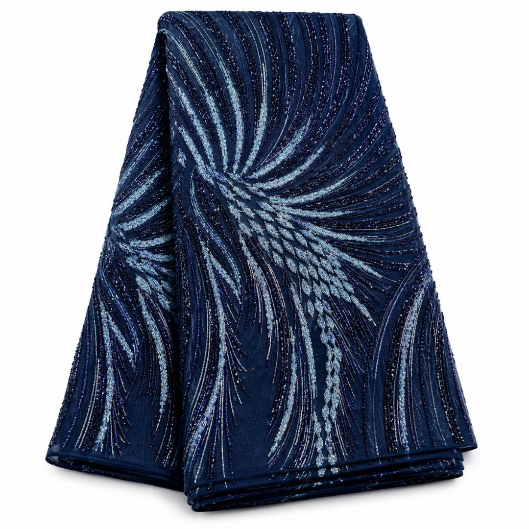 Midnight Silver Cascade Lace Fabric