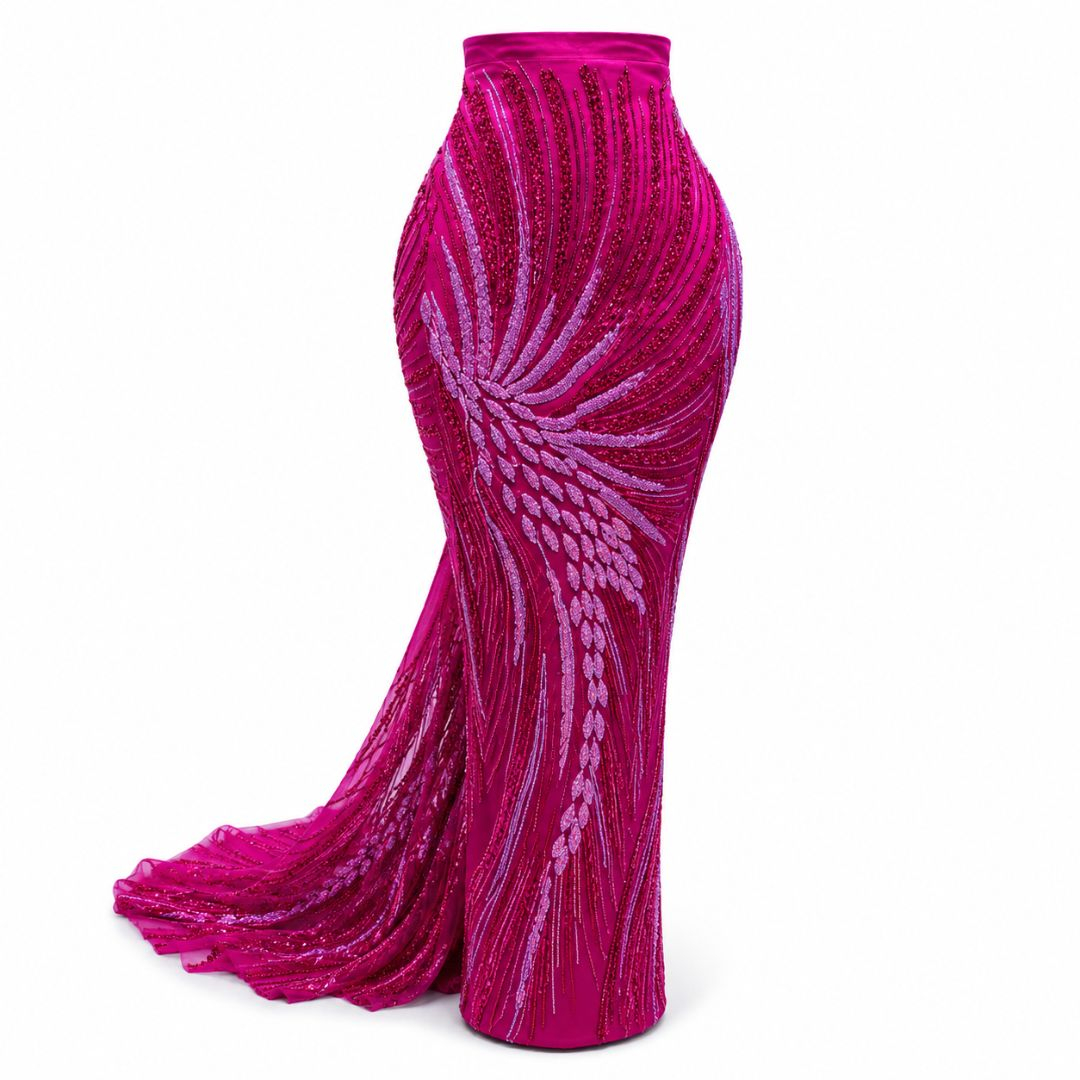 Fuchsia Pink Luxury Beaded Mesh Lace Fabric
