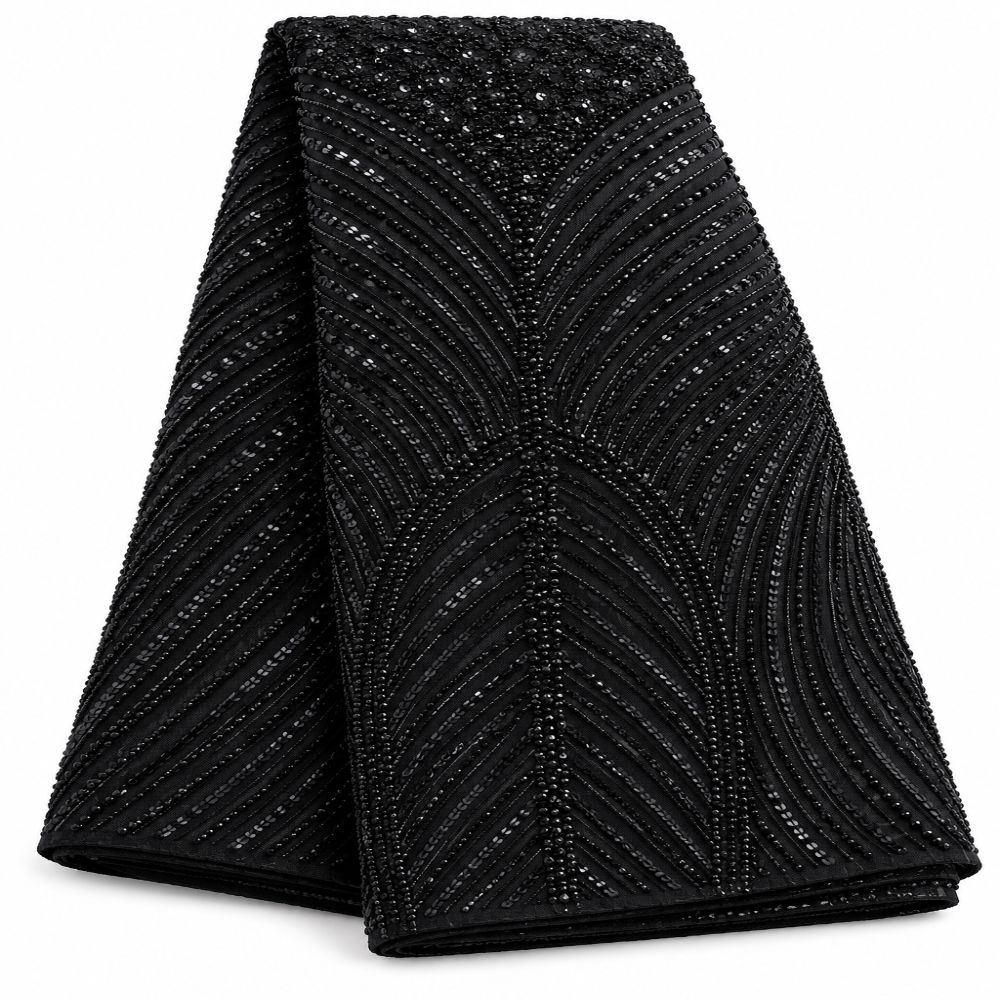 Black Beaded lace fabric