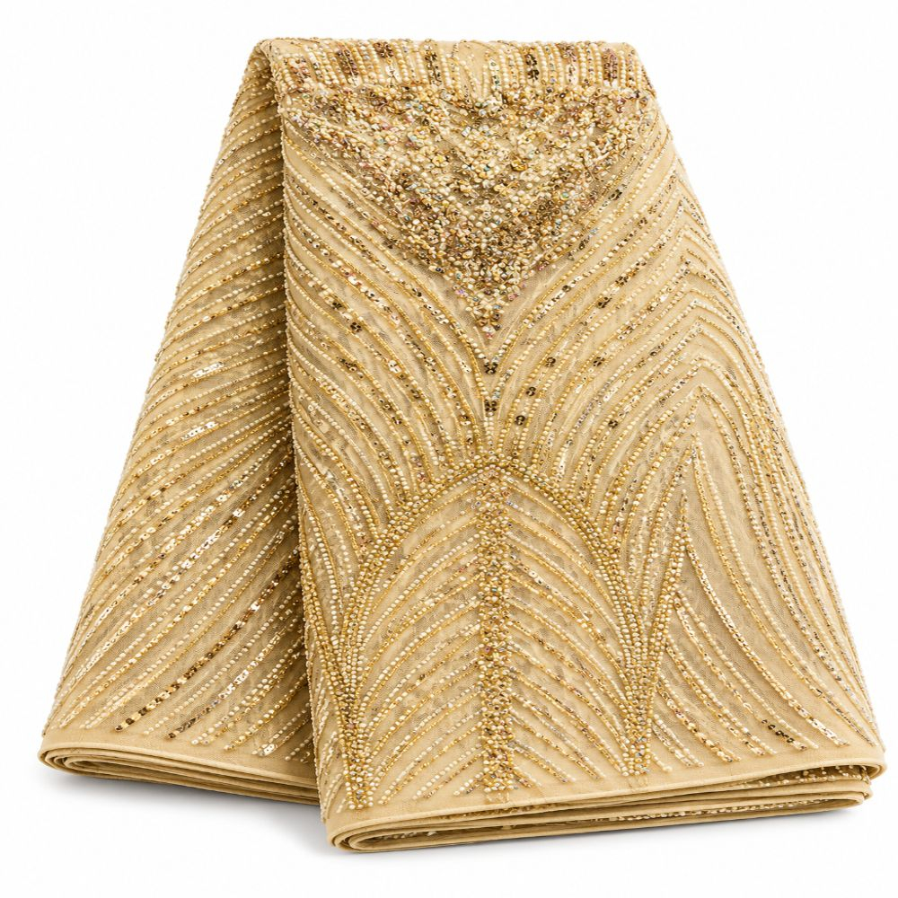 Black Beaded lace fabric