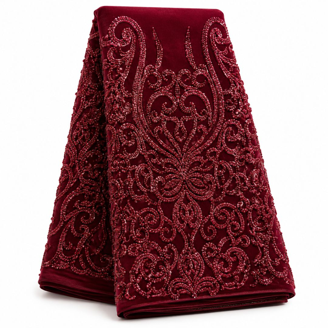 Black Luxury Beaded Mesh Lace Fabric  Ornate Designer Embroidered Couture Textile