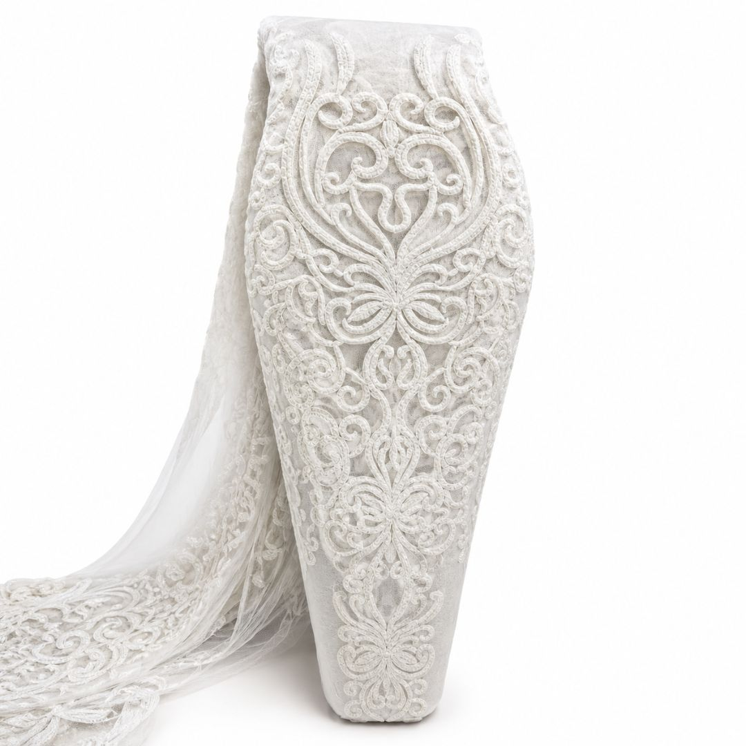 Luxury Purple Beaded Embroidered Lace Fabric