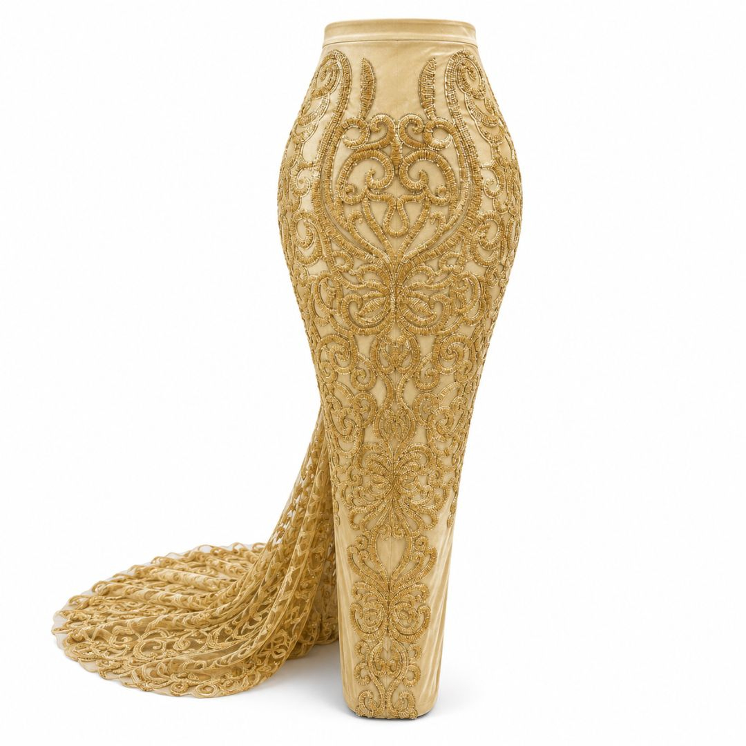 Luxury Gold Beaded Embroidered Lace Fabric