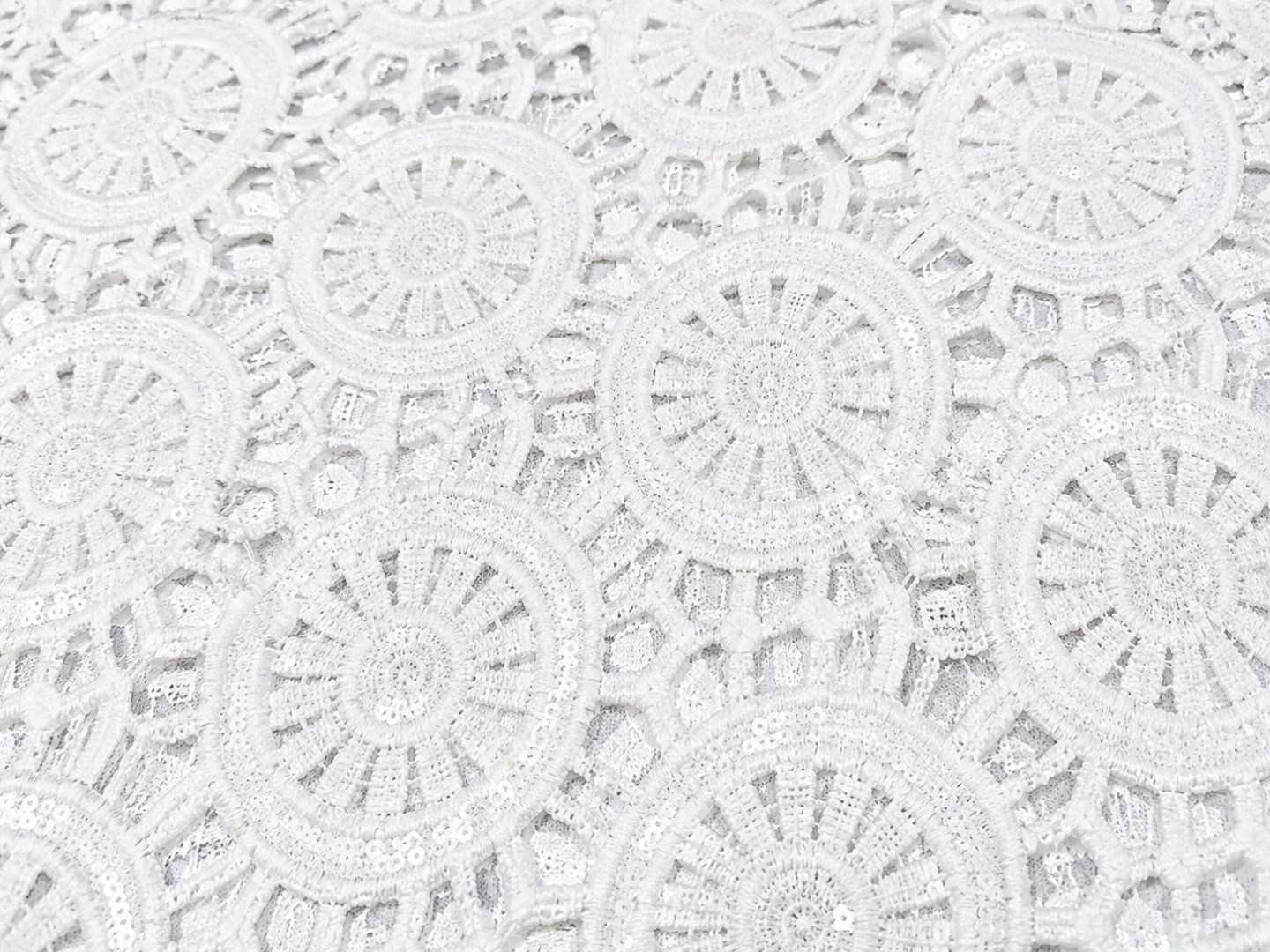 White Sequin Cord Lace Fabric