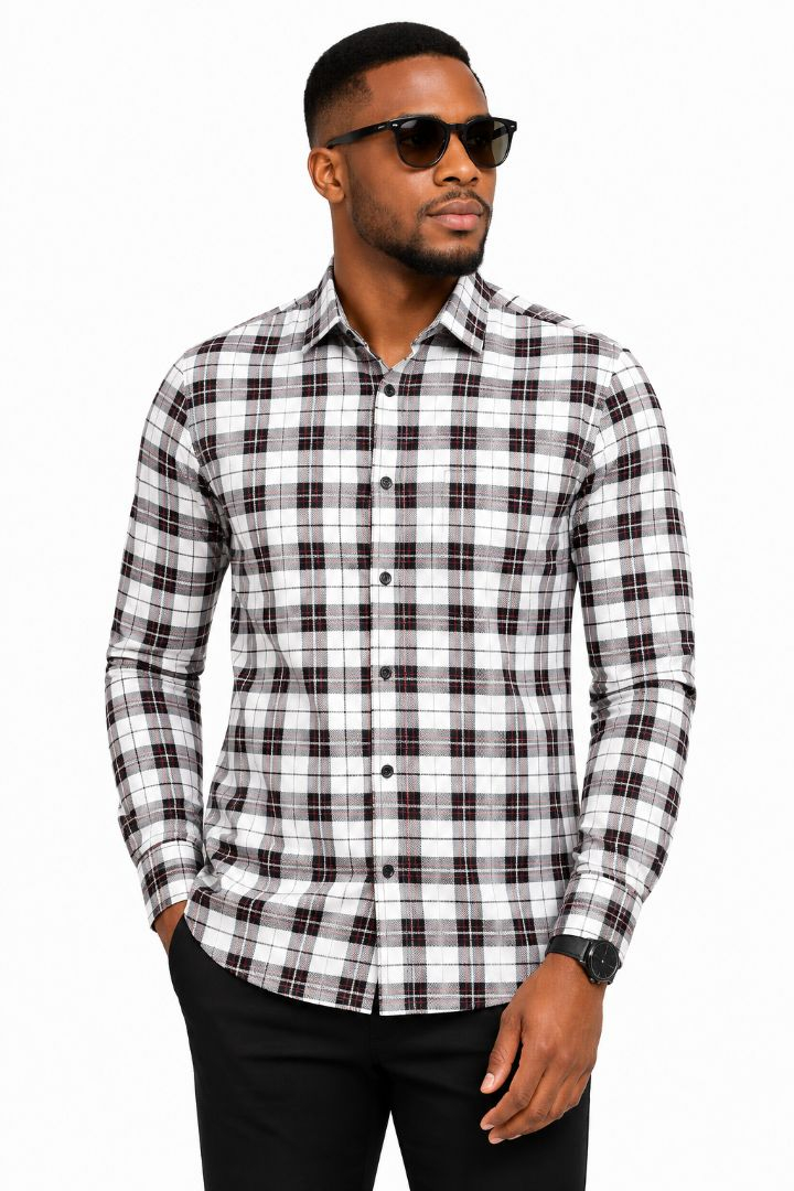 Premium White Plaid Lurex Suiting Fabric