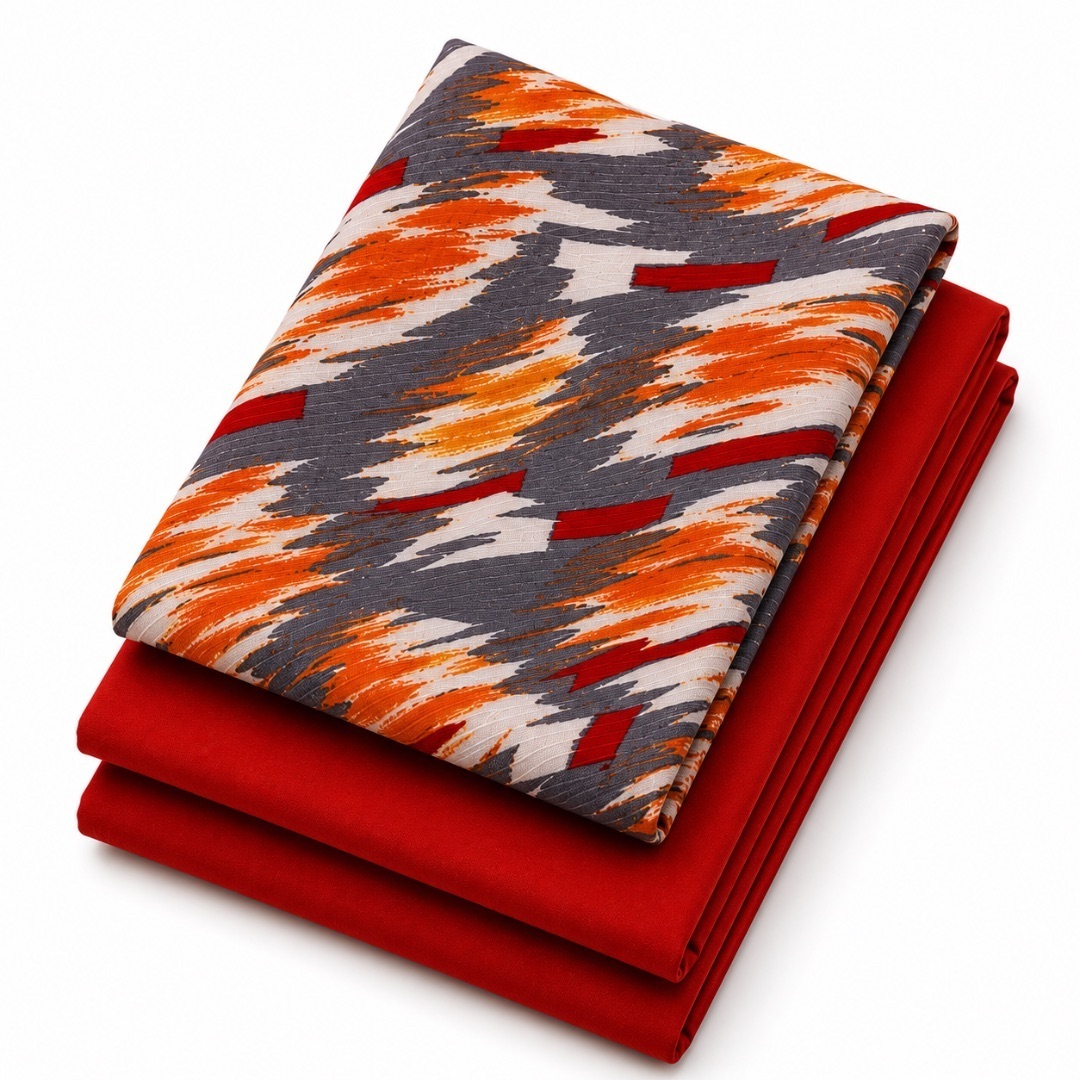 Premium Printed and Plain Crepe Fabric Set